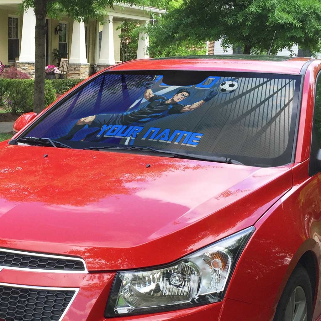 Personalized Aoi Todo Jujutsu Kaisen Auto Sun Shade with Blue Gradient and Goalkeeper Action Design