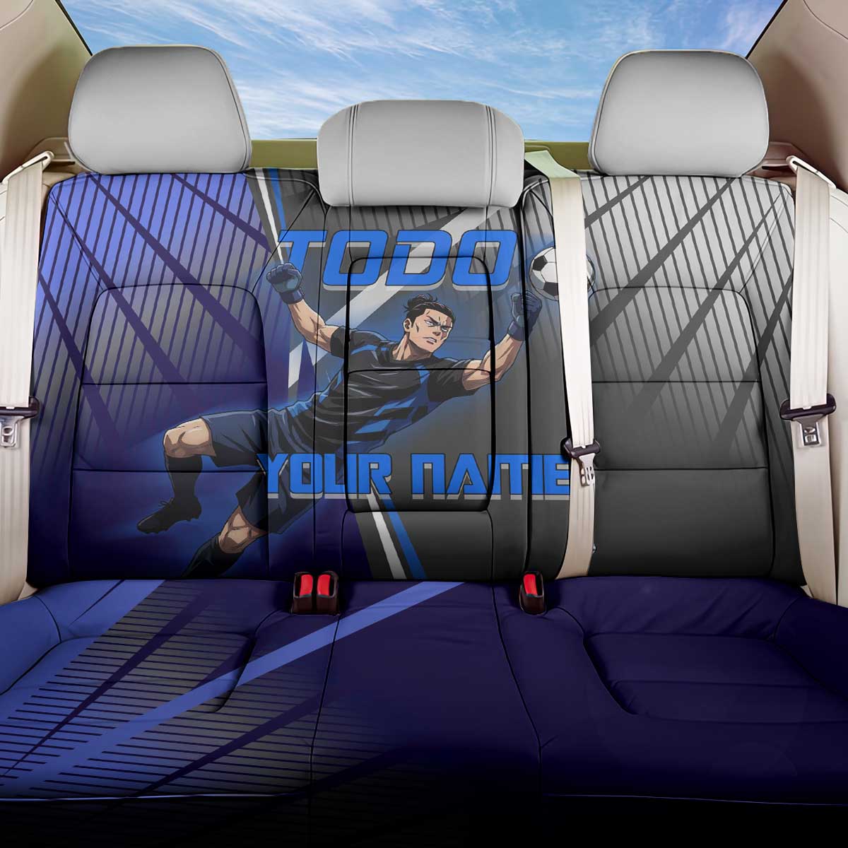 Personalized Aoi Todo Jujutsu Kaisen Back Car Seat Cover with Blue Gradient and Goalkeeper Action Design