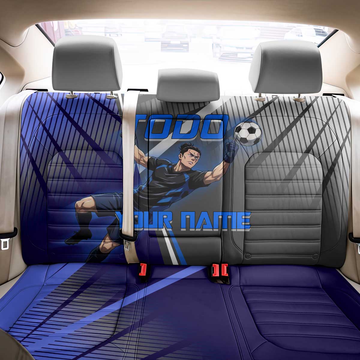 Personalized Aoi Todo Jujutsu Kaisen Back Car Seat Cover with Blue Gradient and Goalkeeper Action Design