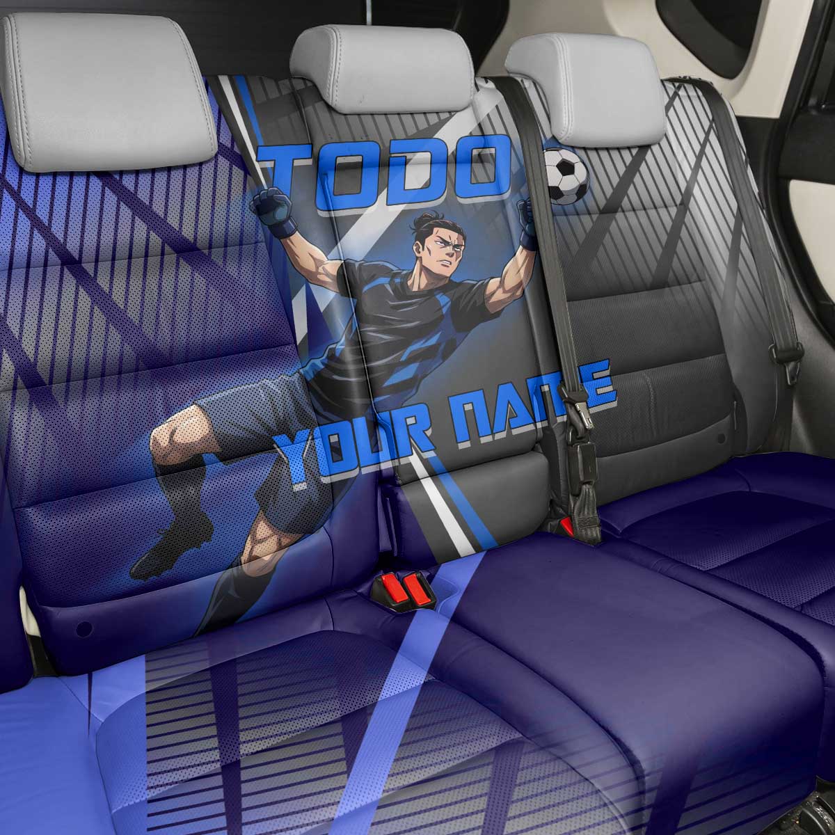 Personalized Aoi Todo Jujutsu Kaisen Back Car Seat Cover with Blue Gradient and Goalkeeper Action Design
