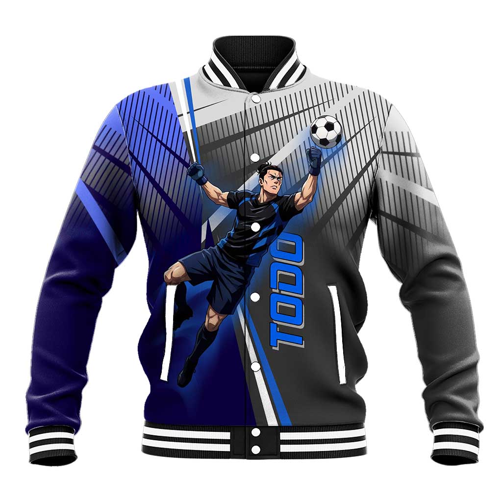 Personalized Aoi Todo Jujutsu Kaisen Baseball Jacket with Blue Gradient and Goalkeeper Action Design