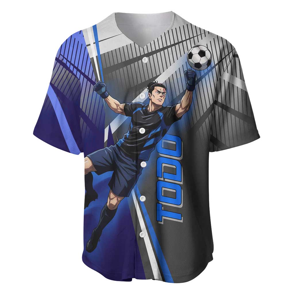 Personalized Aoi Todo Jujutsu Kaisen Baseball Jersey with Blue Gradient and Goalkeeper Action Design