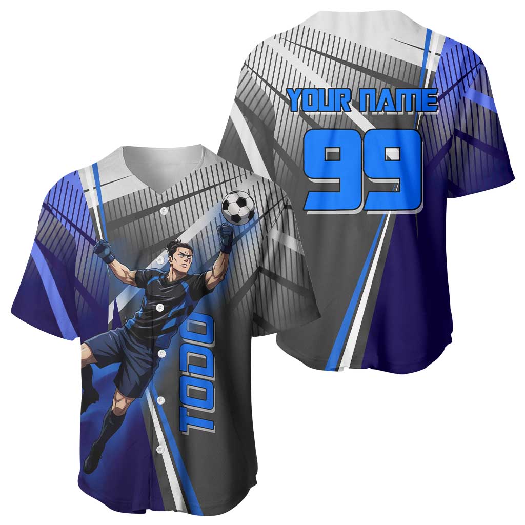 Personalized Aoi Todo Jujutsu Kaisen Baseball Jersey with Blue Gradient and Goalkeeper Action Design