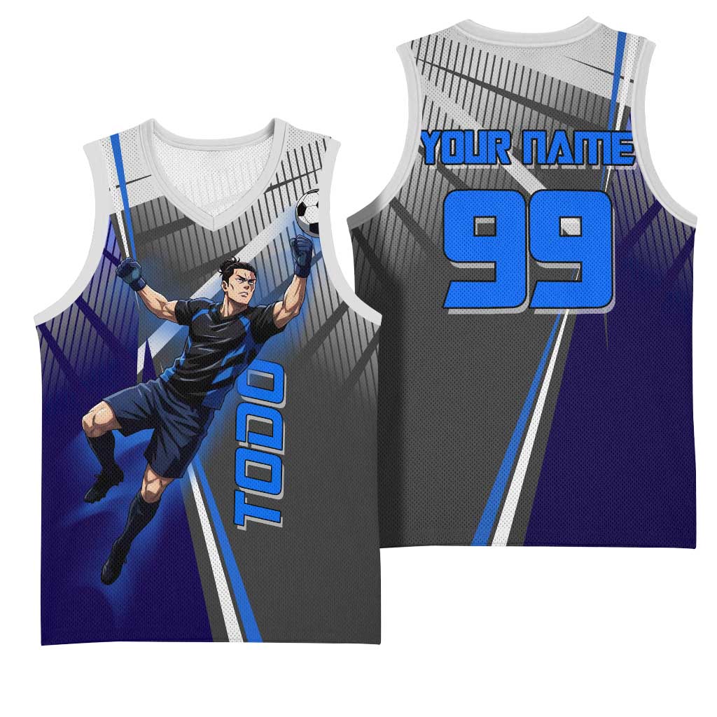Personalized Aoi Todo Jujutsu Kaisen Basketball Jersey with Blue Gradient and Goalkeeper Action Design