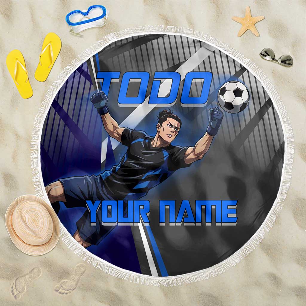 Personalized Aoi Todo Jujutsu Kaisen Beach Blanket with Blue Gradient and Goalkeeper Action Design