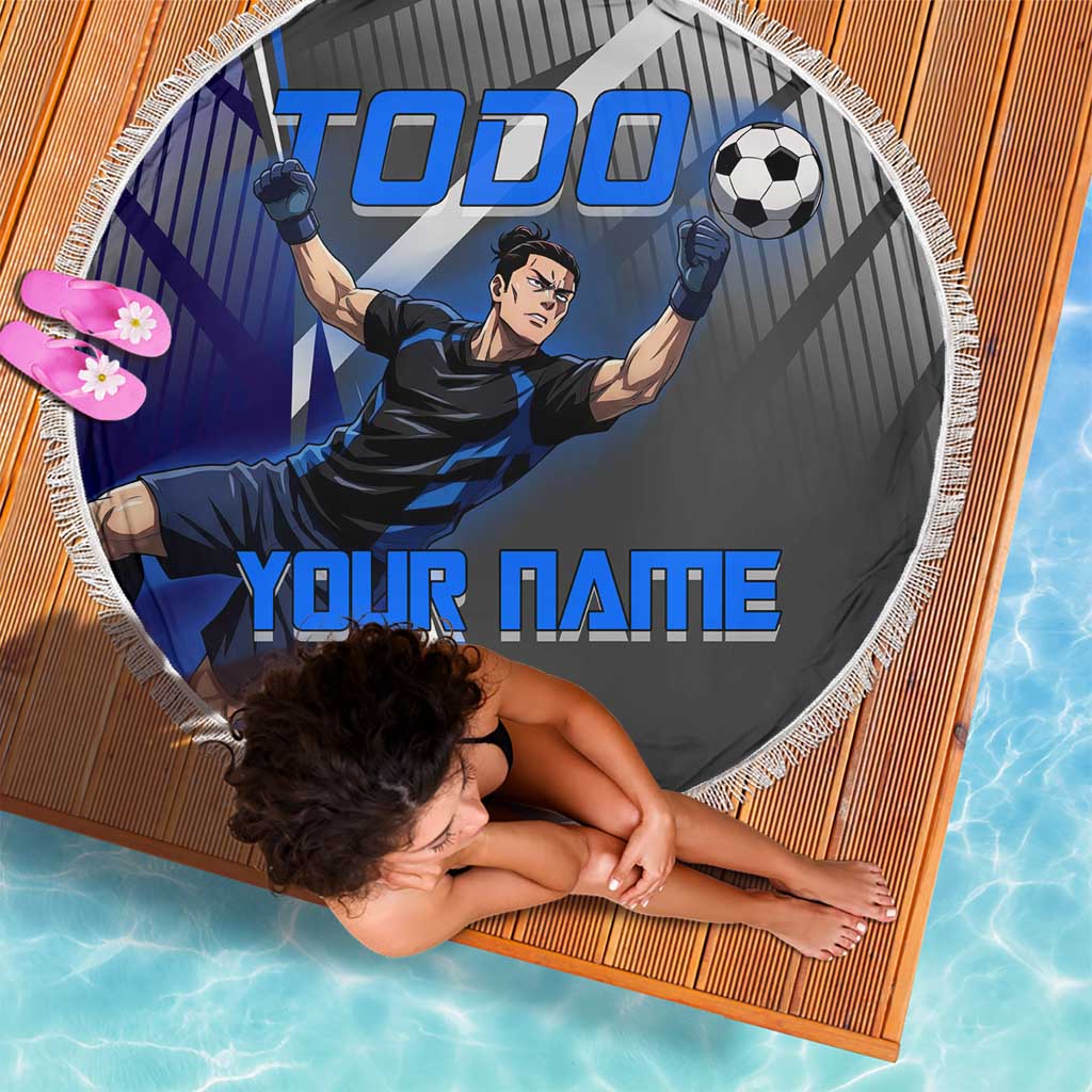 Personalized Aoi Todo Jujutsu Kaisen Beach Blanket with Blue Gradient and Goalkeeper Action Design
