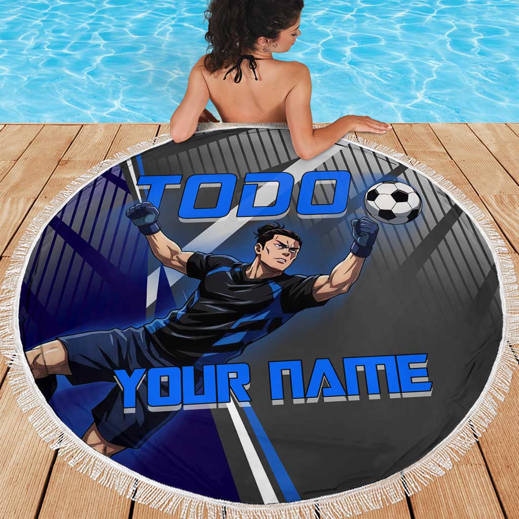Personalized Aoi Todo Jujutsu Kaisen Beach Blanket with Blue Gradient and Goalkeeper Action Design