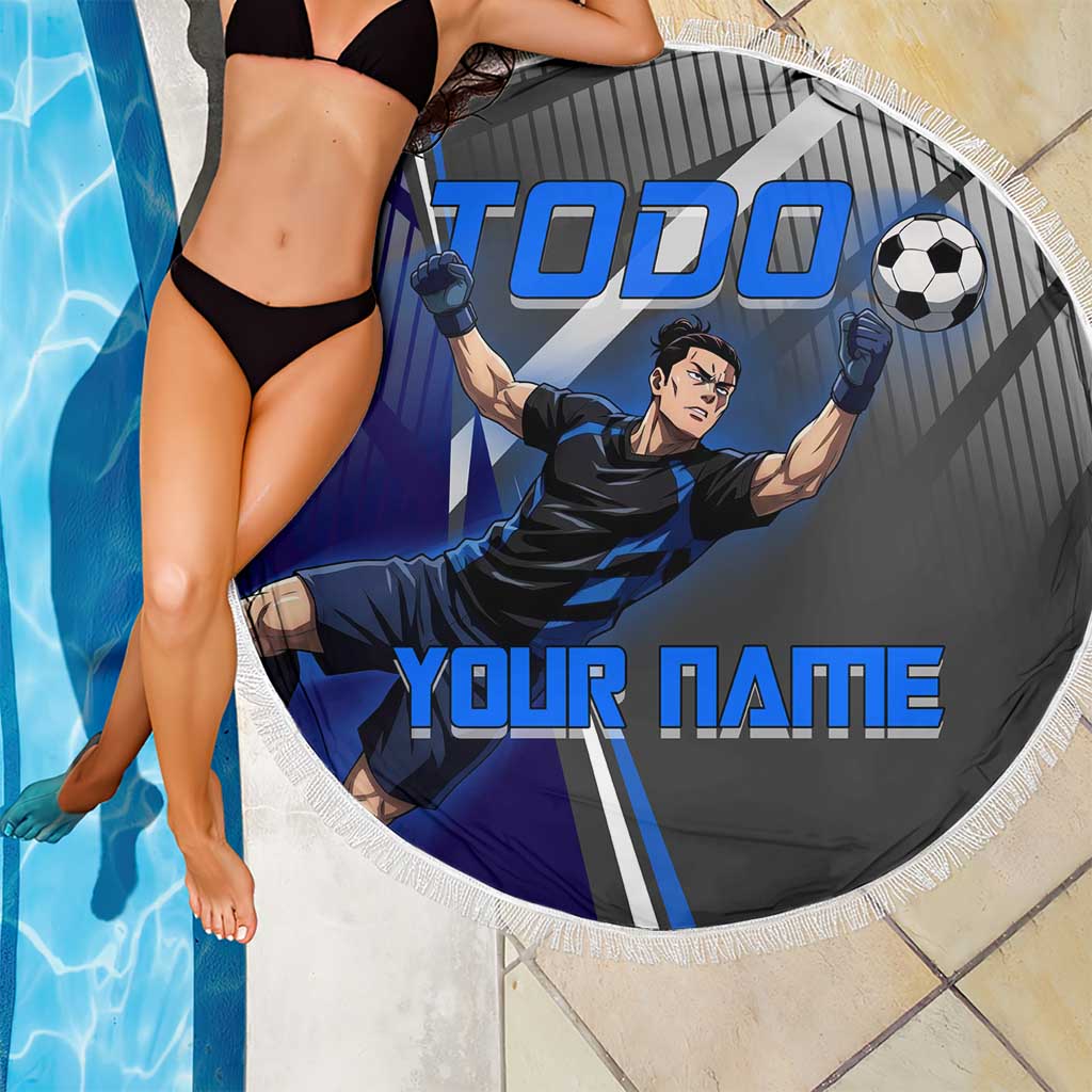 Personalized Aoi Todo Jujutsu Kaisen Beach Blanket with Blue Gradient and Goalkeeper Action Design