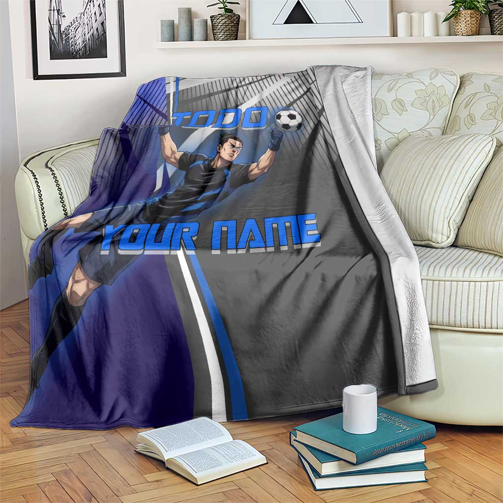 Personalized Aoi Todo Jujutsu Kaisen Blanket with Blue Gradient and Goalkeeper Action Design