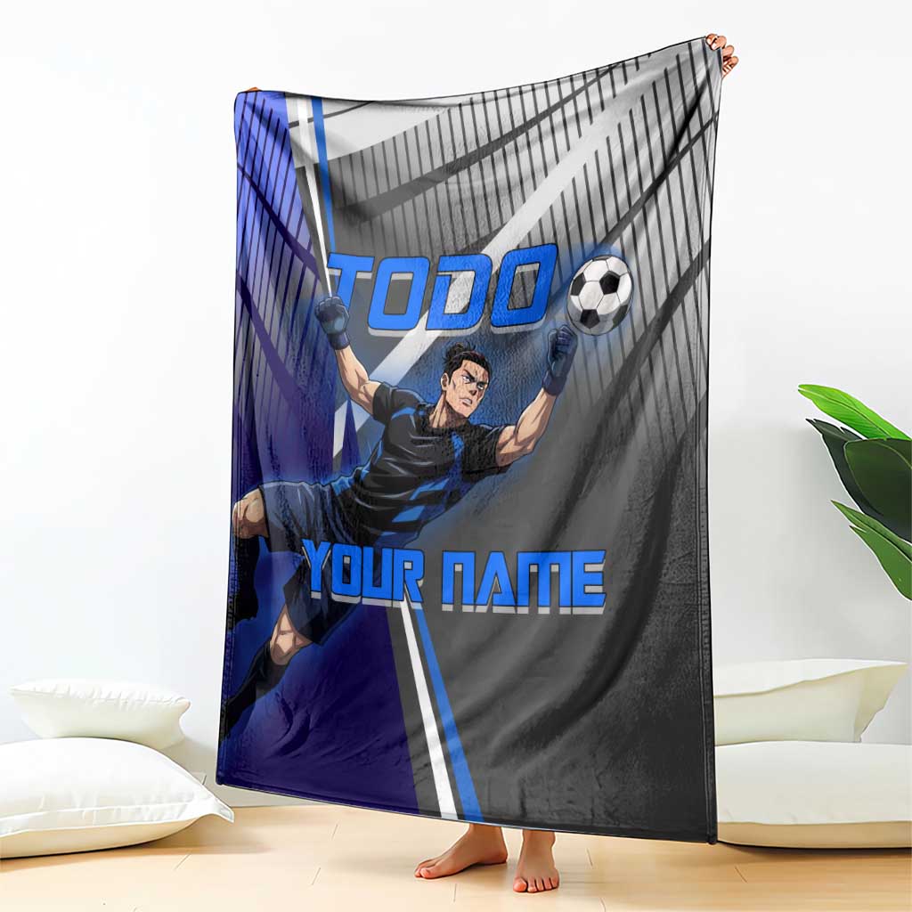 Personalized Aoi Todo Jujutsu Kaisen Blanket with Blue Gradient and Goalkeeper Action Design