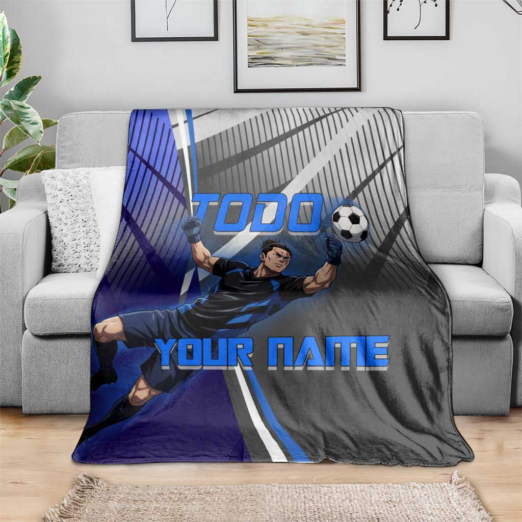Personalized Aoi Todo Jujutsu Kaisen Blanket with Blue Gradient and Goalkeeper Action Design