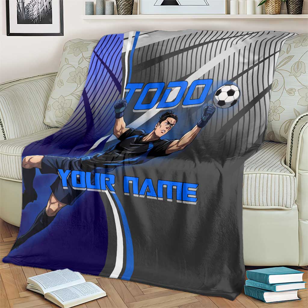 Personalized Aoi Todo Jujutsu Kaisen Blanket with Blue Gradient and Goalkeeper Action Design
