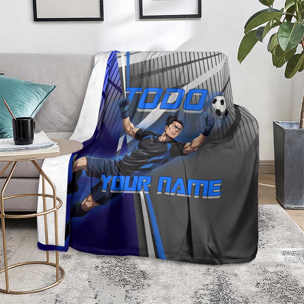 Personalized Aoi Todo Jujutsu Kaisen Blanket with Blue Gradient and Goalkeeper Action Design