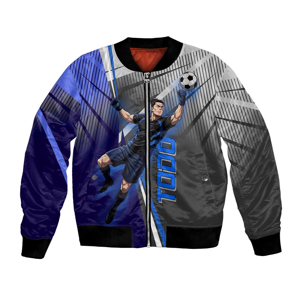 Personalized Aoi Todo Jujutsu Kaisen Bomber Jacket with Blue Gradient and Goalkeeper Action Design