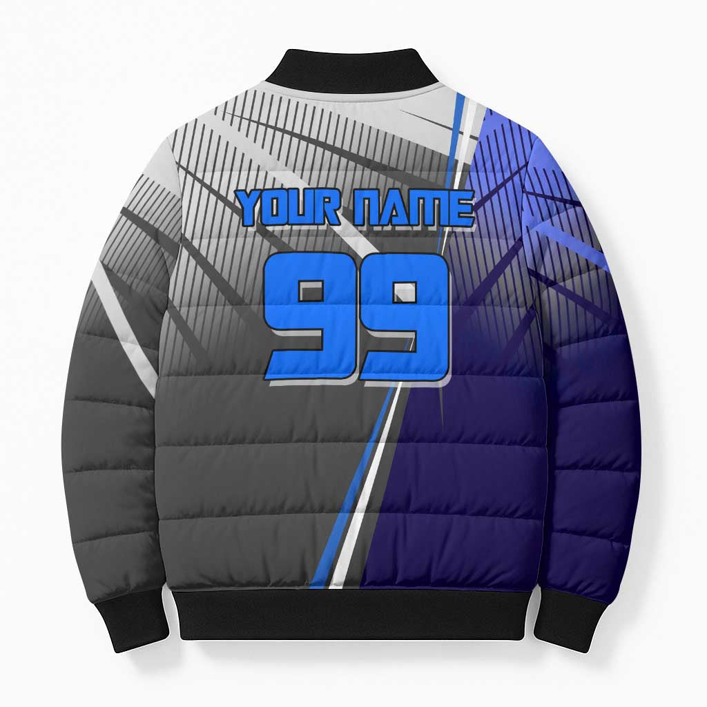 Personalized Aoi Todo Jujutsu Kaisen Bomber Puffer Jacket with Blue Gradient and Goalkeeper Action Design