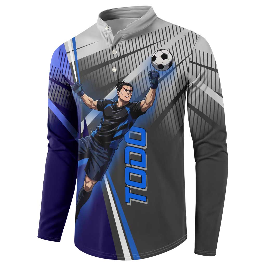 Personalized Aoi Todo Jujutsu Kaisen Button Sweatshirt with Blue Gradient and Goalkeeper Action Design