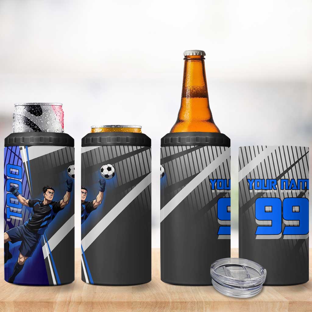 Personalized Aoi Todo Jujutsu Kaisen 4 in 1 Can Cooler Tumbler with Blue Gradient and Goalkeeper Action Design