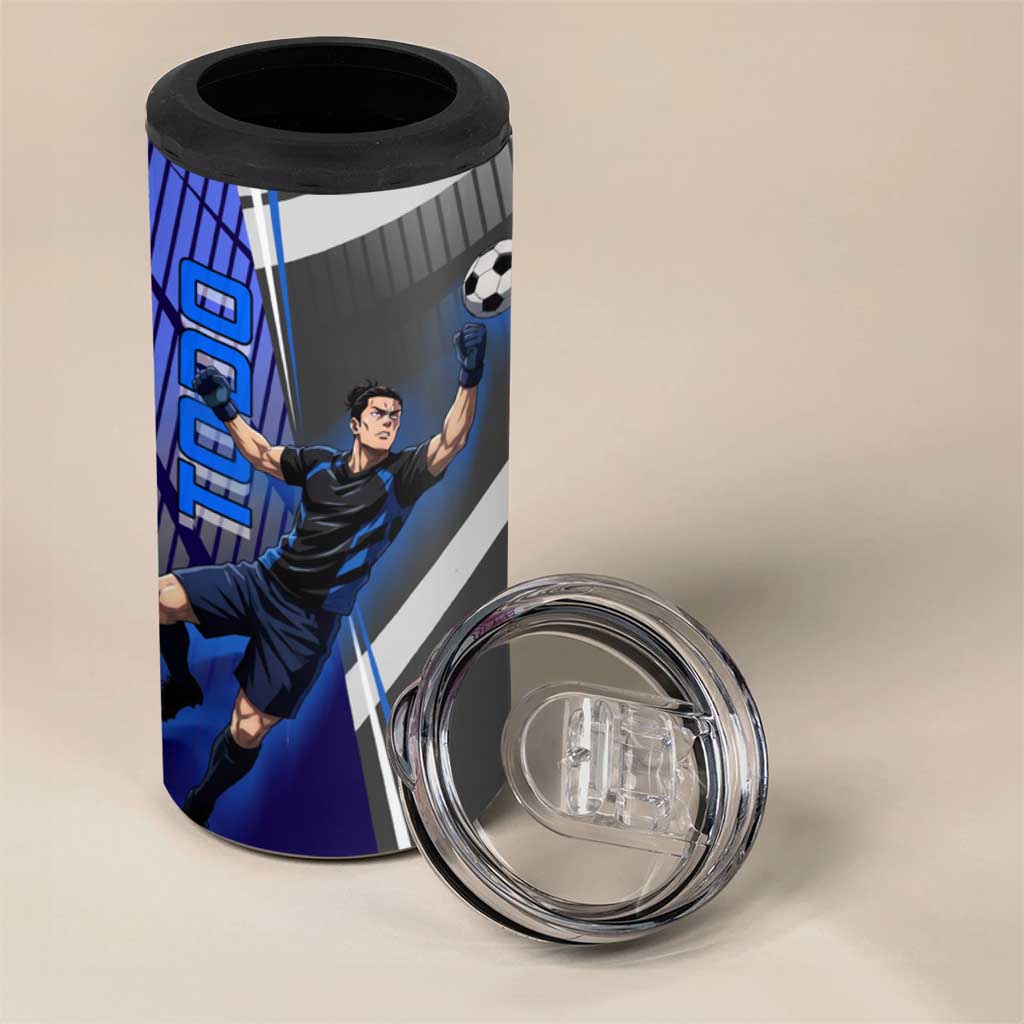 Personalized Aoi Todo Jujutsu Kaisen 4 in 1 Can Cooler Tumbler with Blue Gradient and Goalkeeper Action Design
