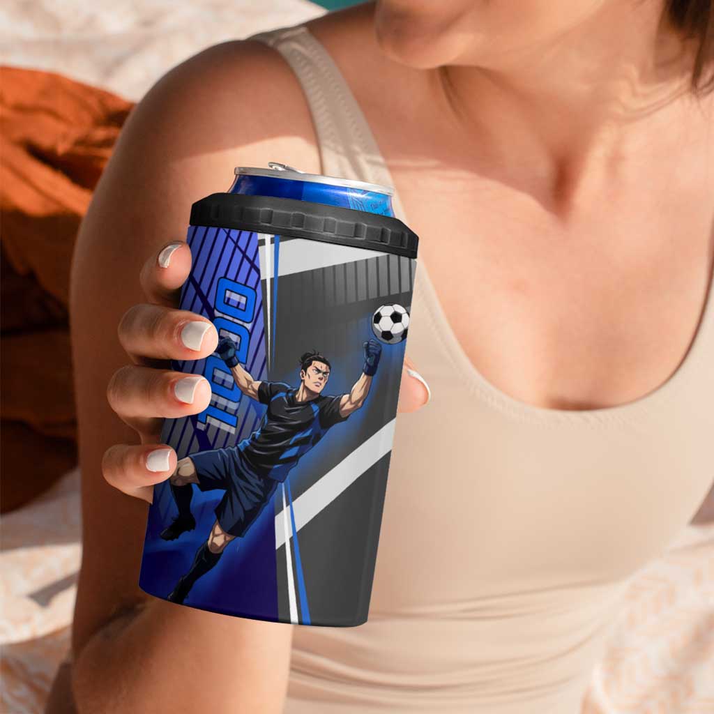 Personalized Aoi Todo Jujutsu Kaisen 4 in 1 Can Cooler Tumbler with Blue Gradient and Goalkeeper Action Design