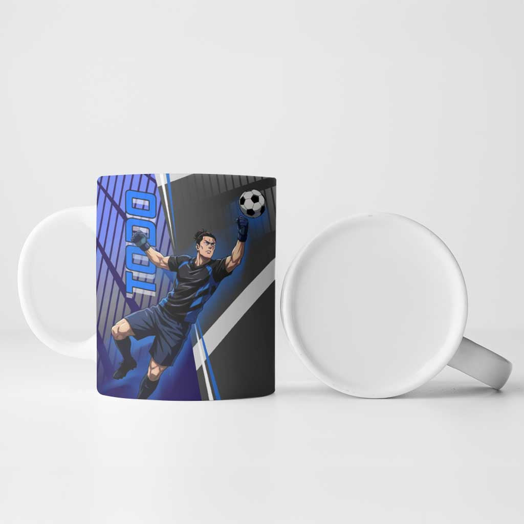 Personalized Aoi Todo Jujutsu Kaisen Ceramic Mug with Blue Gradient and Goalkeeper Action Design