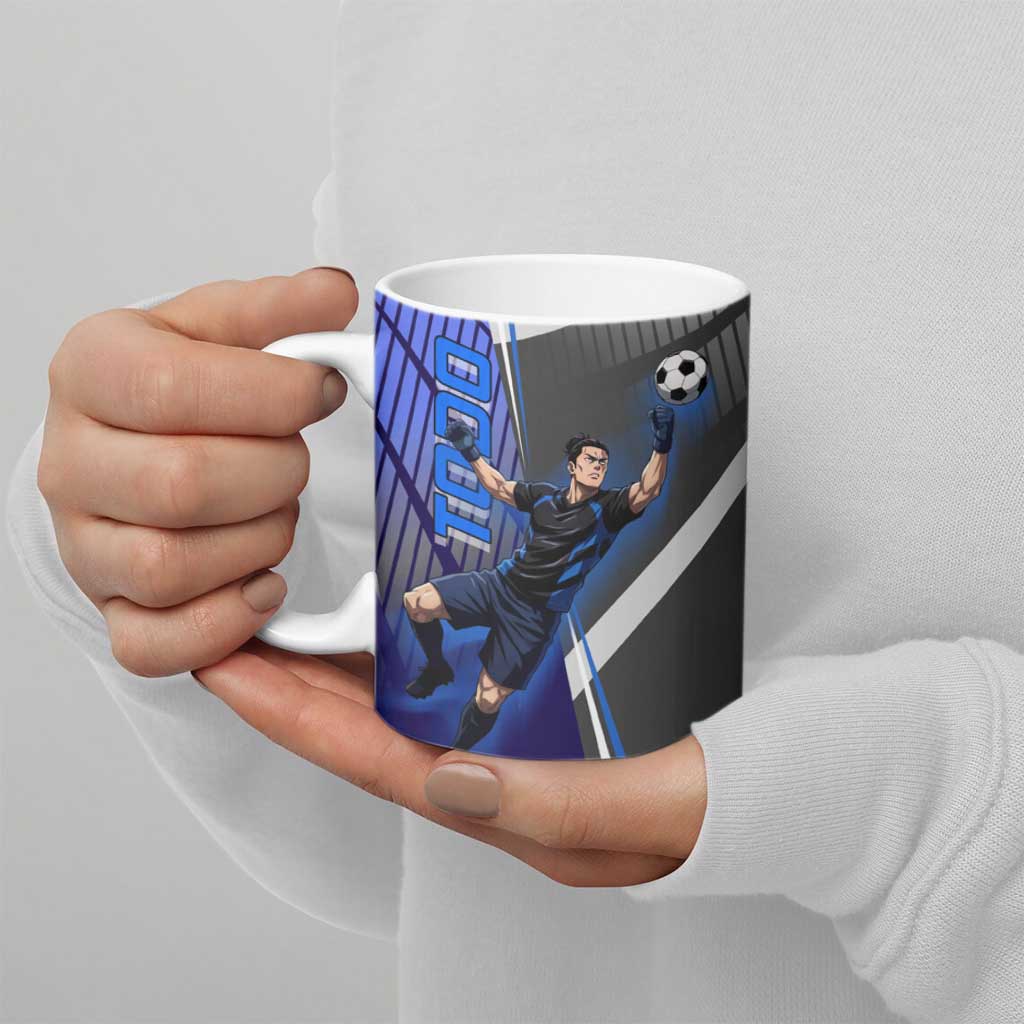 Personalized Aoi Todo Jujutsu Kaisen Ceramic Mug with Blue Gradient and Goalkeeper Action Design