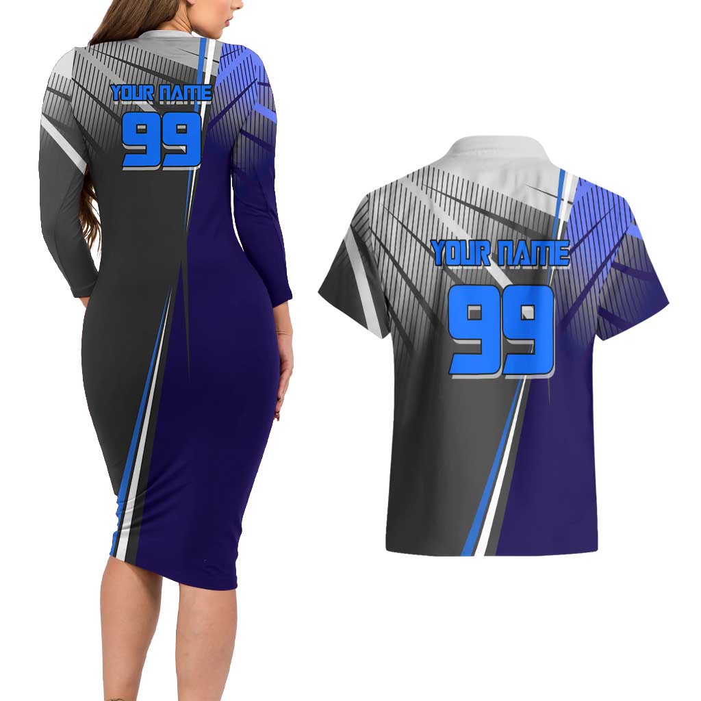 Personalized Aoi Todo Jujutsu Kaisen Couples Matching Long Sleeve Bodycon Dress and Hawaiian Shirt with Blue Gradient and Goalkeeper Action Design