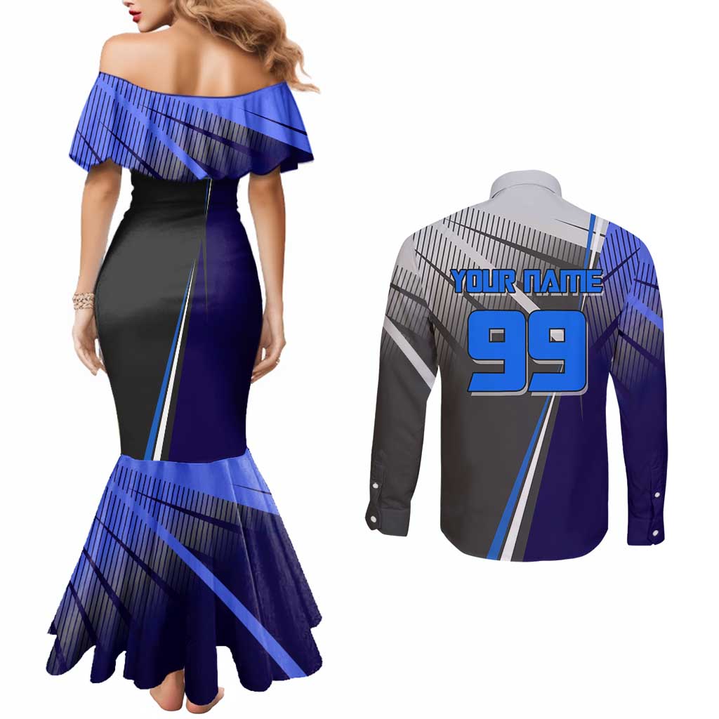 Personalized Aoi Todo Jujutsu Kaisen Couples Matching Mermaid Dress and Long Sleeve Button Shirt with Blue Gradient and Goalkeeper Action Design