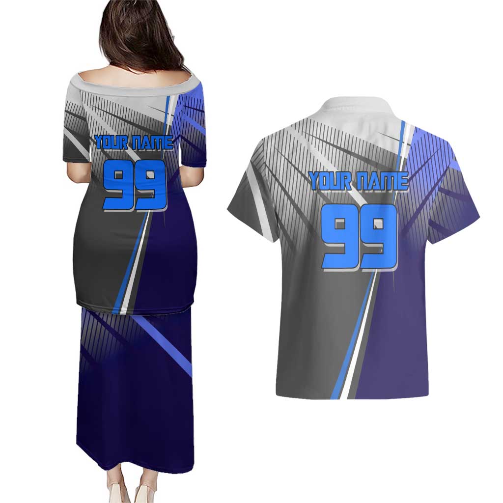 Personalized Aoi Todo Jujutsu Kaisen Couples Matching Puletasi and Hawaiian Shirt with Blue Gradient and Goalkeeper Action Design