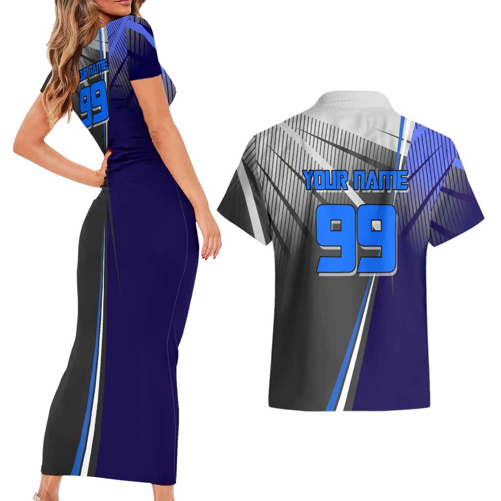 Personalized Aoi Todo Jujutsu Kaisen Couples Matching Short Sleeve Bodycon Dress and Hawaiian Shirt with Blue Gradient and Goalkeeper Action Design