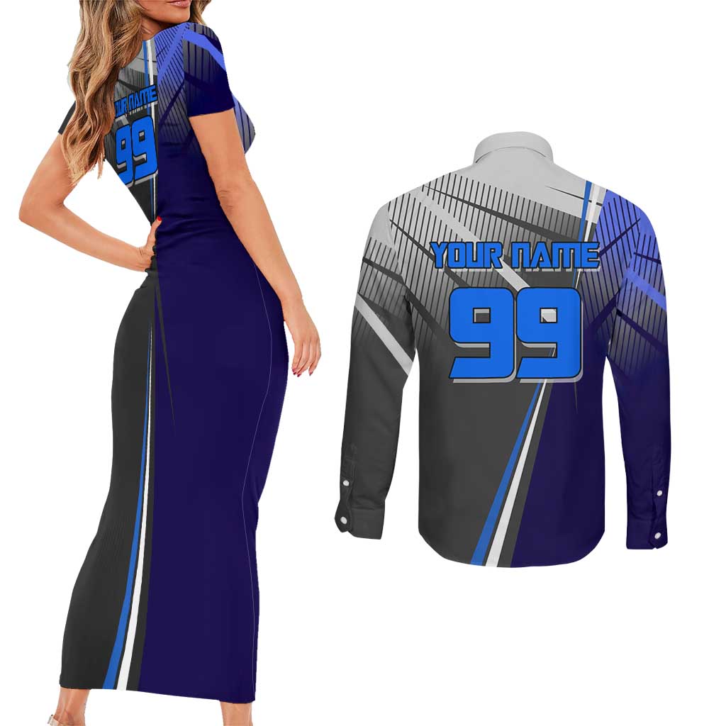 Personalized Aoi Todo Jujutsu Kaisen Couples Matching Short Sleeve Bodycon Dress and Long Sleeve Button Shirt with Blue Gradient and Goalkeeper Action Design