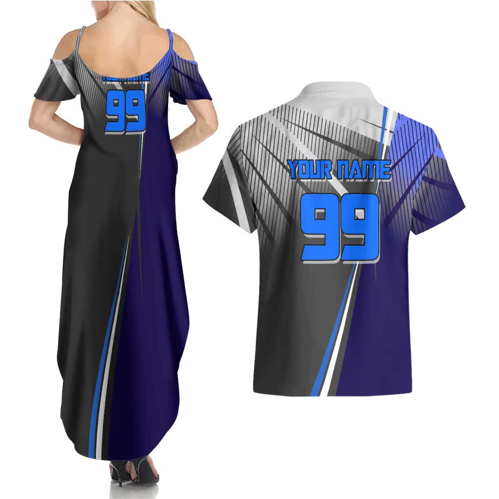 Personalized Aoi Todo Jujutsu Kaisen Couples Matching Summer Maxi Dress and Hawaiian Shirt with Blue Gradient and Goalkeeper Action Design