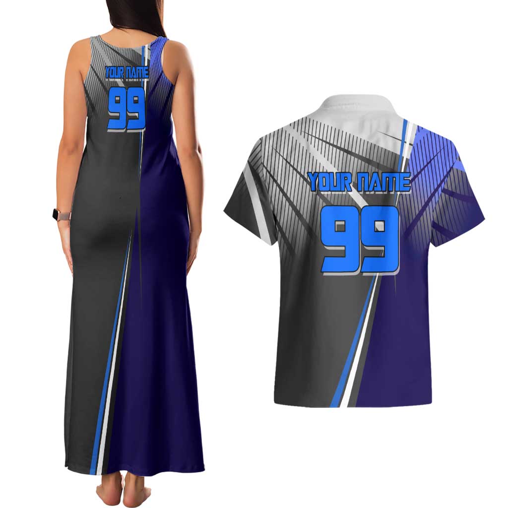 Personalized Aoi Todo Jujutsu Kaisen Couples Matching Tank Maxi Dress and Hawaiian Shirt with Blue Gradient and Goalkeeper Action Design