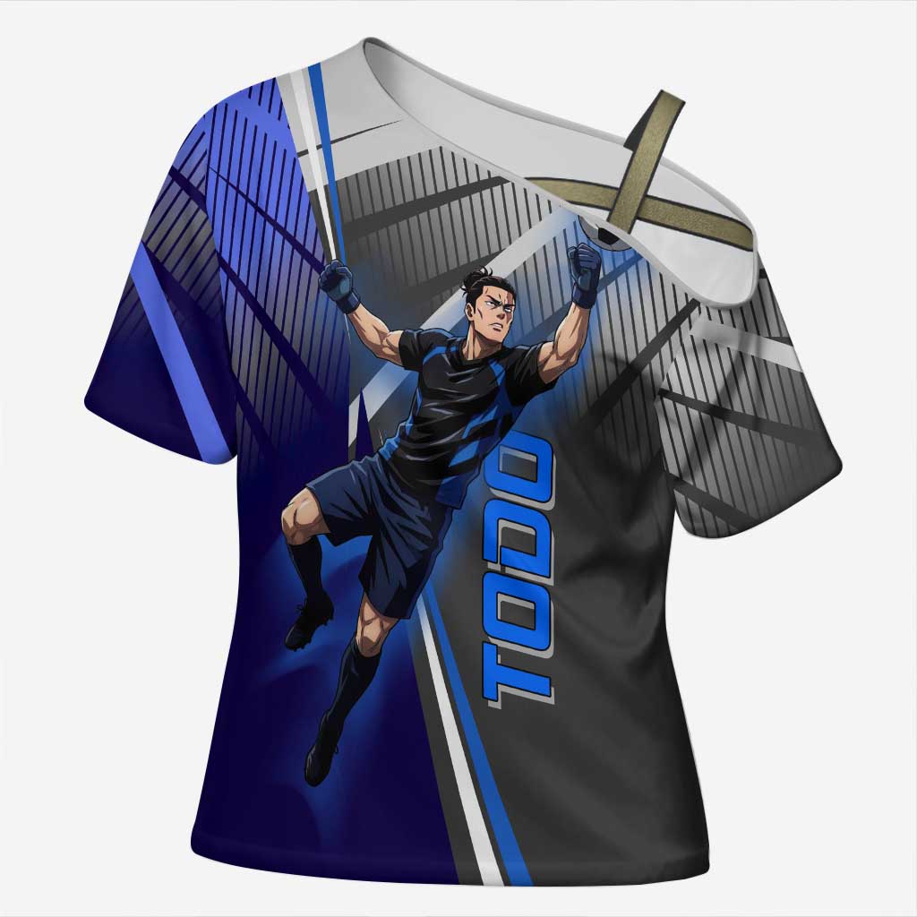 Personalized Aoi Todo Jujutsu Kaisen Cross Shoulder Shirt with Blue Gradient and Goalkeeper Action Design