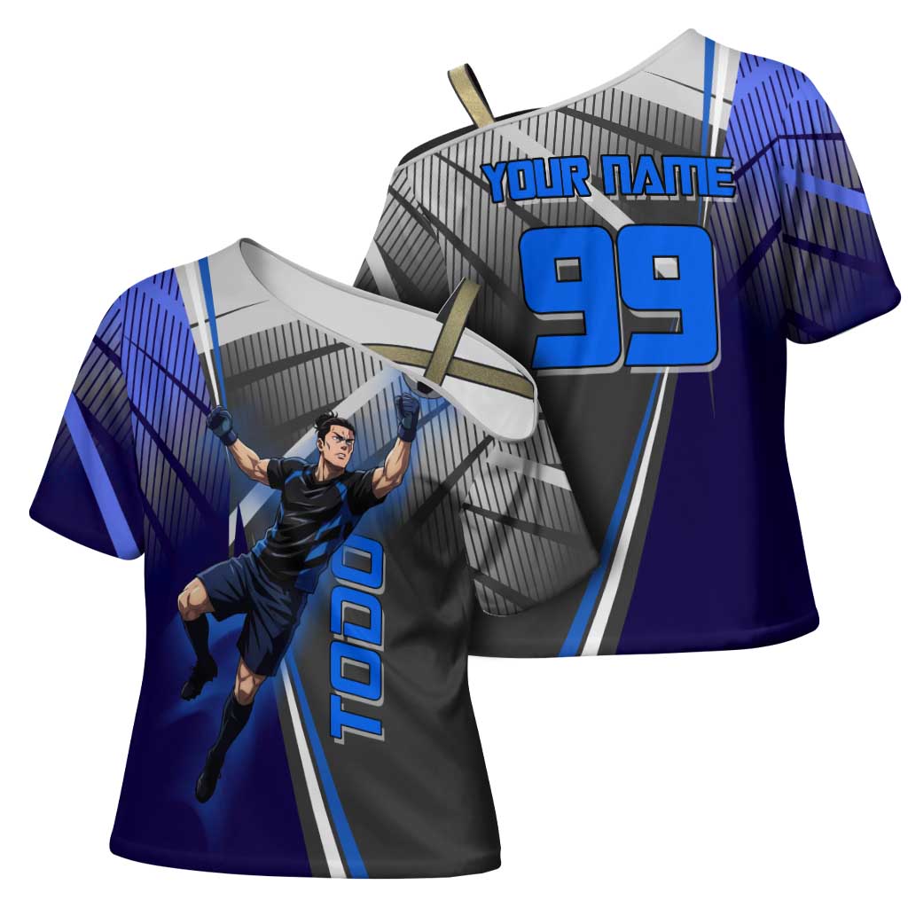 Personalized Aoi Todo Jujutsu Kaisen Cross Shoulder Shirt with Blue Gradient and Goalkeeper Action Design