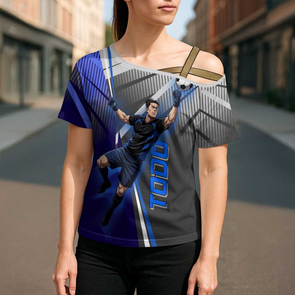 Personalized Aoi Todo Jujutsu Kaisen Cross Shoulder Shirt with Blue Gradient and Goalkeeper Action Design