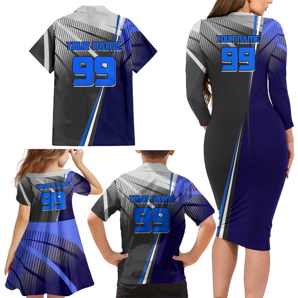 Personalized Aoi Todo Jujutsu Kaisen Family Matching Long Sleeve Bodycon Dress and Hawaiian Shirt with Blue Gradient and Goalkeeper Action Design