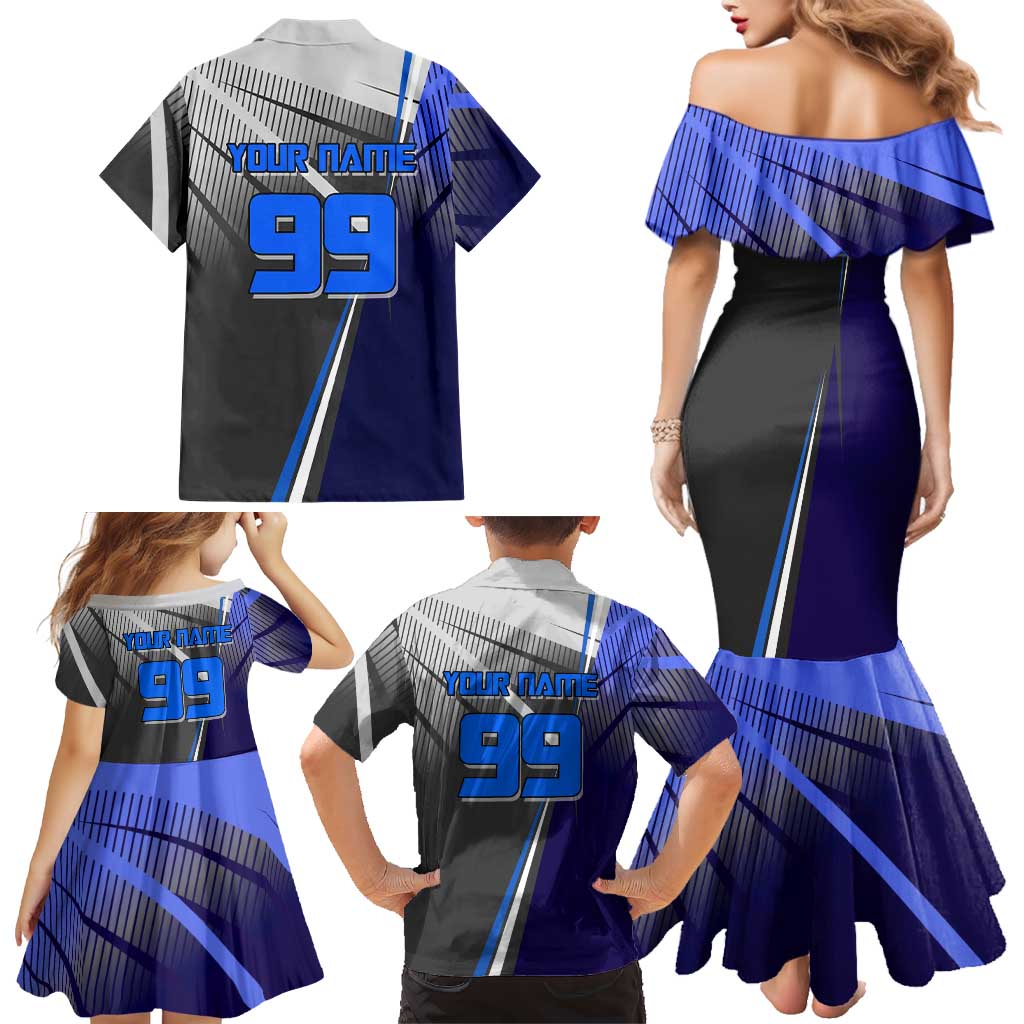 Personalized Aoi Todo Jujutsu Kaisen Family Matching Mermaid Dress and Hawaiian Shirt with Blue Gradient and Goalkeeper Action Design