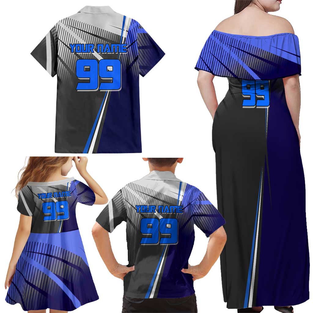 Personalized Aoi Todo Jujutsu Kaisen Family Matching Off Shoulder Maxi Dress and Hawaiian Shirt with Blue Gradient and Goalkeeper Action Design