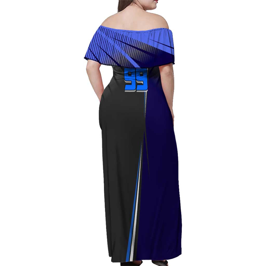 Personalized Aoi Todo Jujutsu Kaisen Family Matching Off Shoulder Maxi Dress and Hawaiian Shirt with Blue Gradient and Goalkeeper Action Design