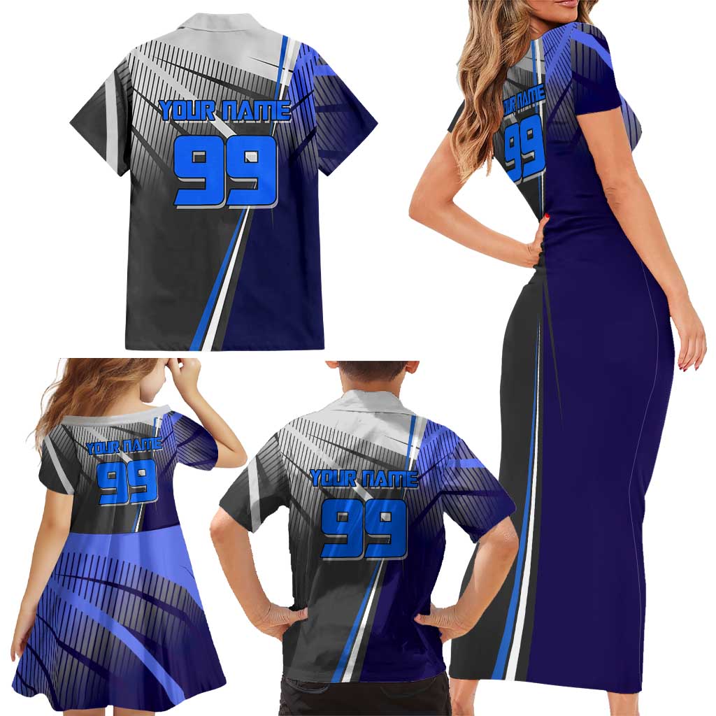 Personalized Aoi Todo Jujutsu Kaisen Family Matching Short Sleeve Bodycon Dress and Hawaiian Shirt with Blue Gradient and Goalkeeper Action Design