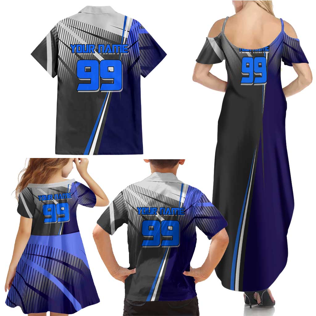 Personalized Aoi Todo Jujutsu Kaisen Family Matching Summer Maxi Dress and Hawaiian Shirt with Blue Gradient and Goalkeeper Action Design