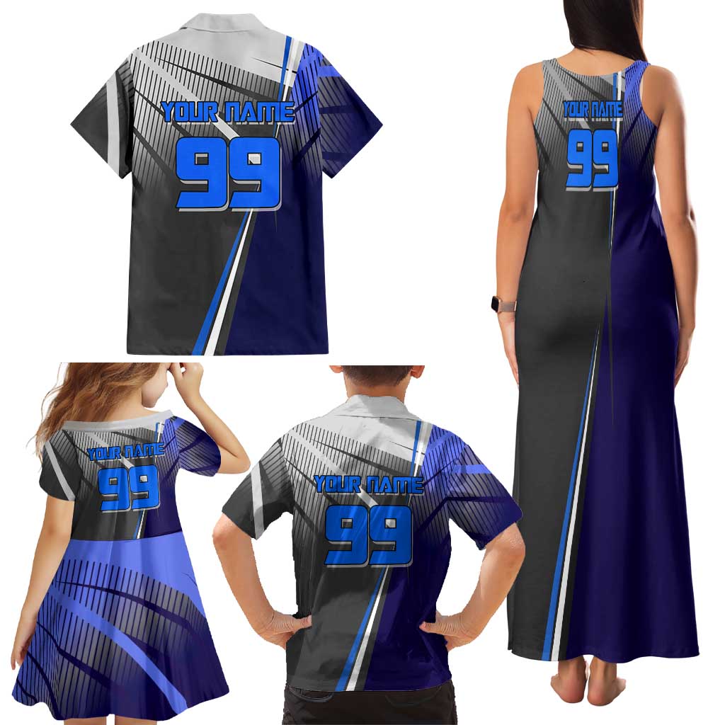 Personalized Aoi Todo Jujutsu Kaisen Family Matching Tank Maxi Dress and Hawaiian Shirt with Blue Gradient and Goalkeeper Action Design