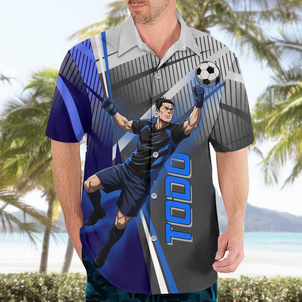 Personalized Aoi Todo Jujutsu Kaisen Hawaiian Shirt with Blue Gradient and Goalkeeper Action Design