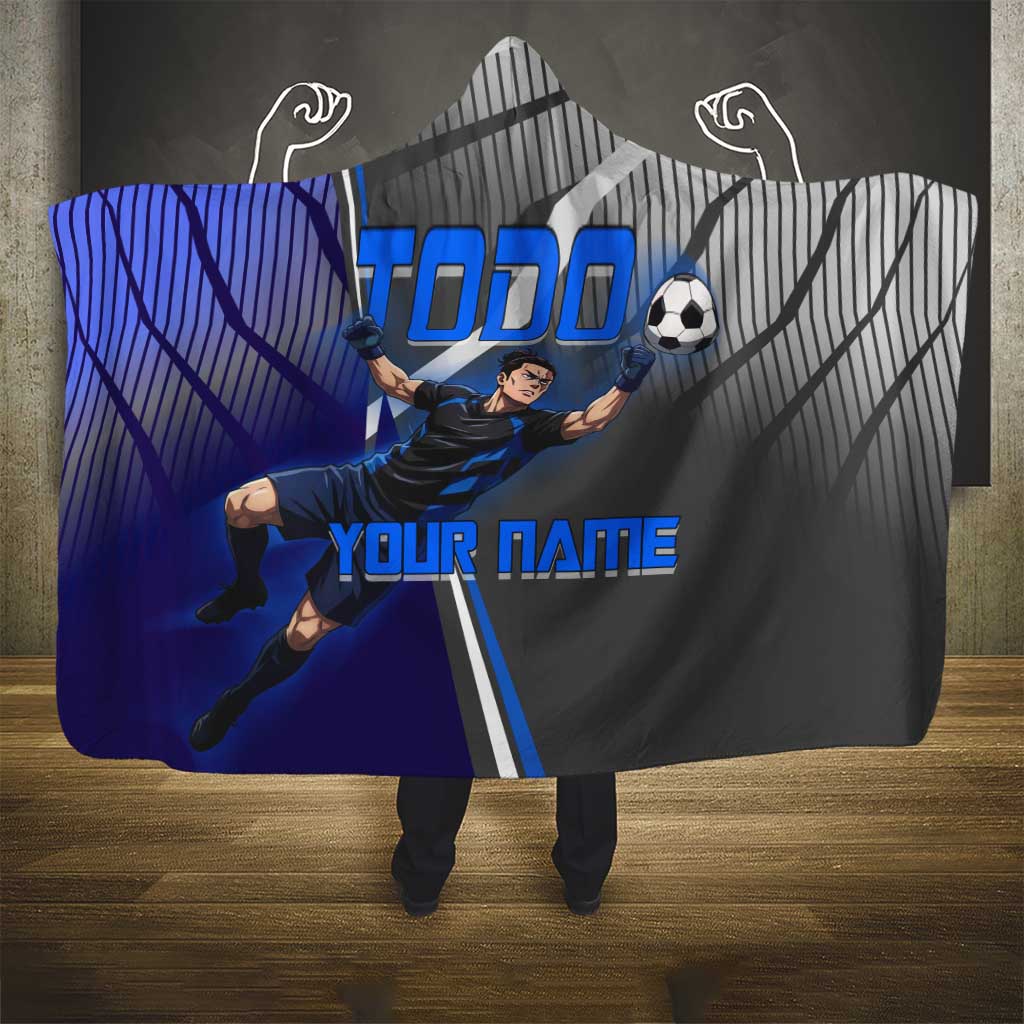 Personalized Aoi Todo Jujutsu Kaisen Hooded Blanket with Blue Gradient and Goalkeeper Action Design