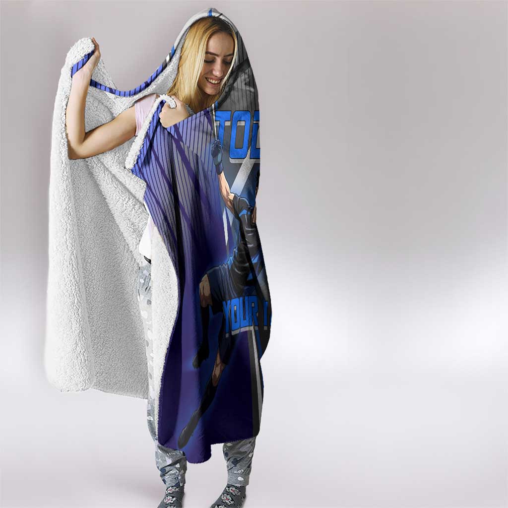 Personalized Aoi Todo Jujutsu Kaisen Hooded Blanket with Blue Gradient and Goalkeeper Action Design
