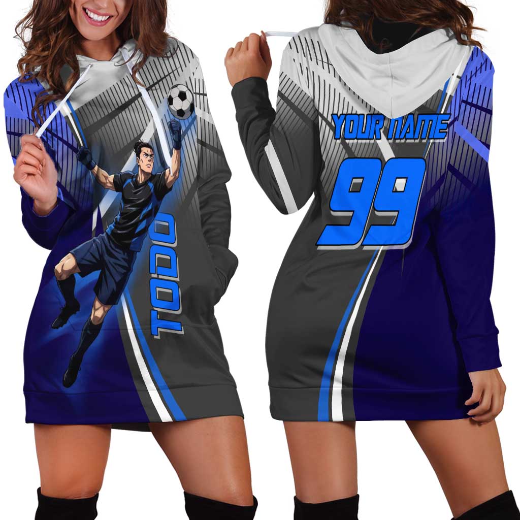 Personalized Aoi Todo Jujutsu Kaisen Hoodie Dress with Blue Gradient and Goalkeeper Action Design