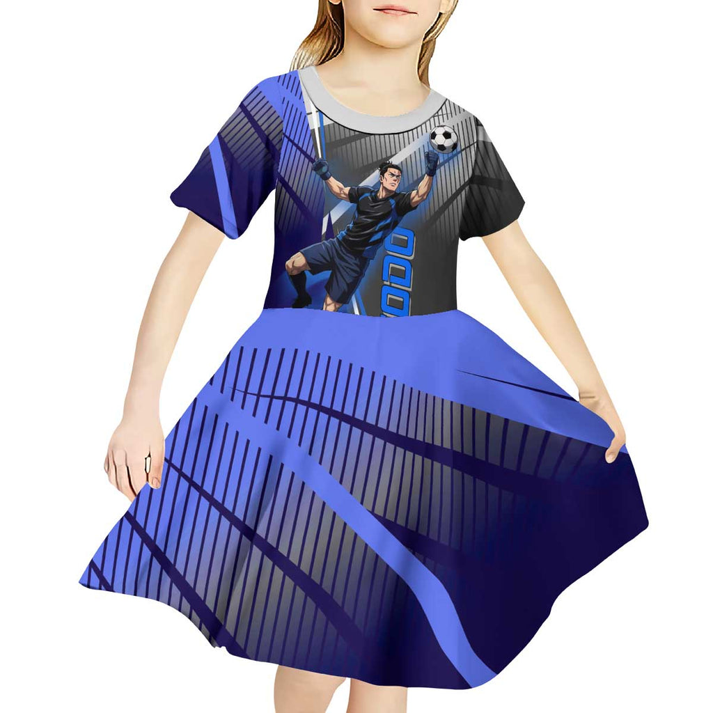 Personalized Aoi Todo Jujutsu Kaisen Kid Short Sleeve Dress with Blue Gradient and Goalkeeper Action Design