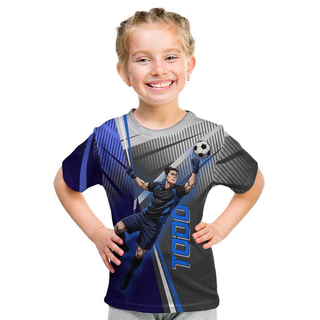 Personalized Aoi Todo Jujutsu Kaisen Kid T Shirt with Blue Gradient and Goalkeeper Action Design
