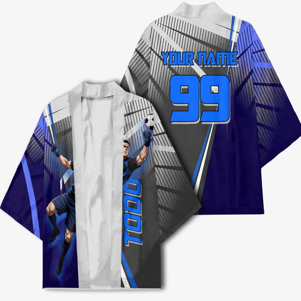 Personalized Aoi Todo Jujutsu Kaisen Kimono with Blue Gradient and Goalkeeper Action Design