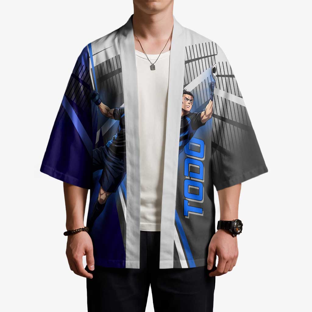 Personalized Aoi Todo Jujutsu Kaisen Kimono with Blue Gradient and Goalkeeper Action Design